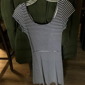 Blue and white striped American Eagle cross backed, flare dress